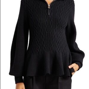 Simkhai Susanna Quarter Zip  Cable Knit Sweater in Black. Size